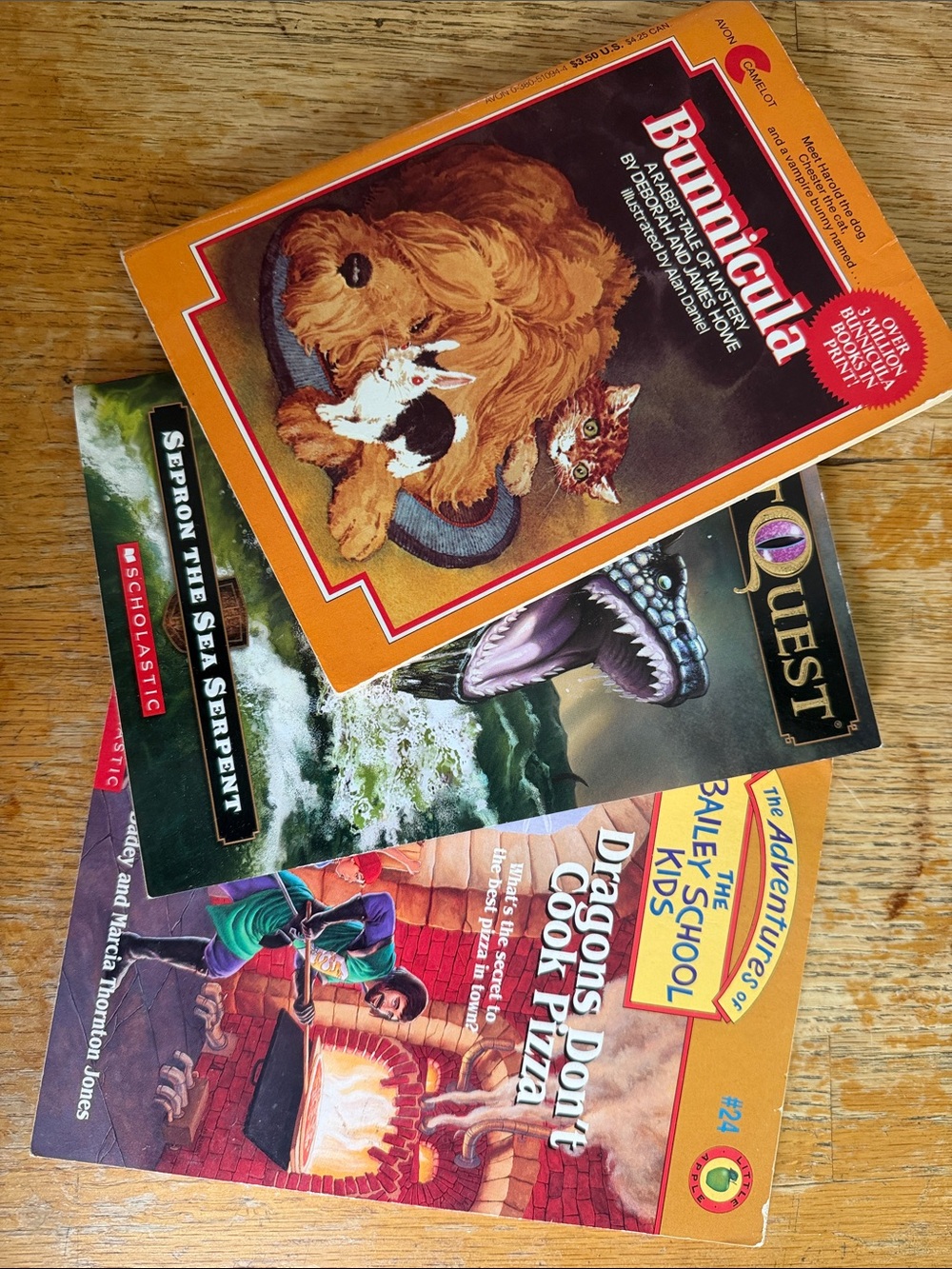 3 Children books Bunnicula, Sepron the sea serpent and Dragons don’t cook pizza